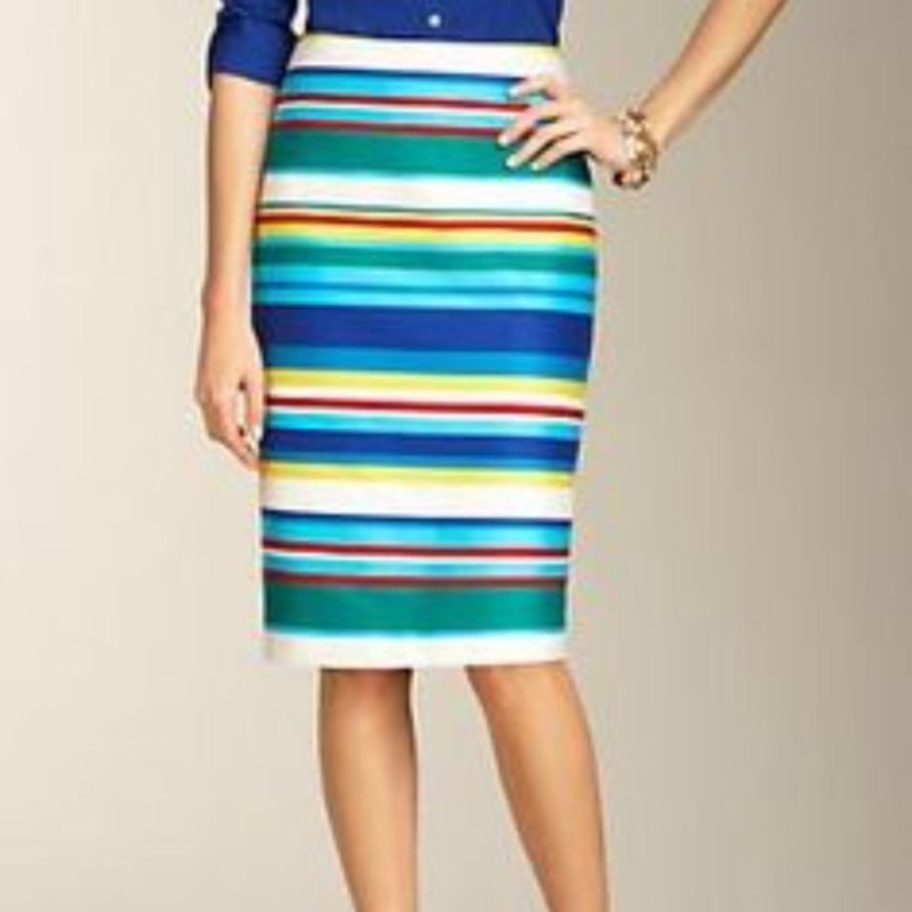 Talbots sz 4 Striped Pencil Lined Multi Color Casual Preppy Skirt NWT